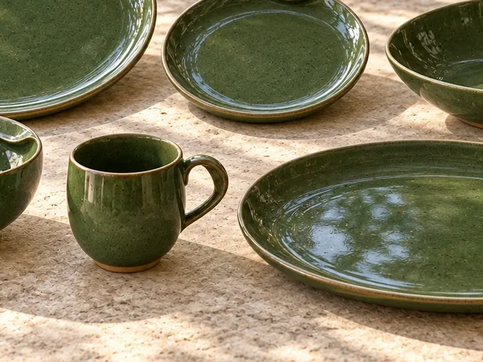 A close detail of Kabini stoneware forms and glaze.