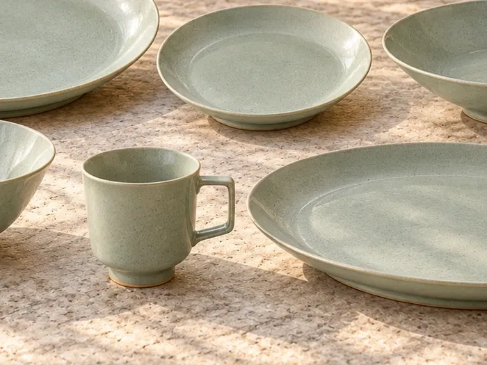 A close detail of Tunga stoneware forms and glaze.